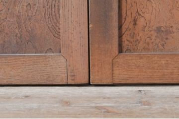 アンティーク建具　総欅(ケヤキ)材　経年を感じさせる木味が魅力の板戸窓2枚セット(引き戸)(R-073866)