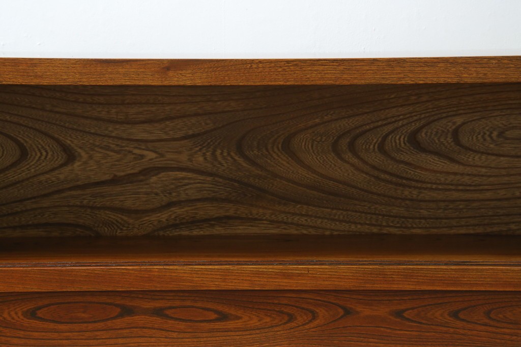 和製アンティーク　高級品!!　重厚　総欅材　黒柿引き戸框　漆塗り　存在感のある木目が目を惹く置き床　(R-073868)