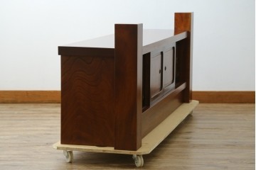 和製アンティーク　高級品!!　重厚　総欅材　黒柿引き戸框　漆塗り　存在感のある木目が目を惹く置き床　(R-073868)