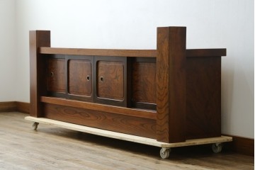 和製アンティーク　高級品!!　重厚　総欅材　黒柿引き戸框　漆塗り　存在感のある木目が目を惹く置き床　(R-073868)