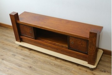 和製アンティーク　高級品!!　重厚　総欅材　黒柿引き戸框　漆塗り　存在感のある木目が目を惹く置き床　(R-073868)