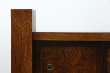 和製アンティーク　高級品!!　重厚　総欅材　黒柿引き戸框　漆塗り　存在感のある木目が目を惹く置き床　(R-073868)