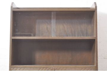 和製ビンテージ　楢(ナラ)材　レトロな佇まいと縁取りデザインが素敵な本箱(本棚、戸棚、収納棚、飾り棚、ブックケース、キャビネット、ヴィンテージ)(R-073875)