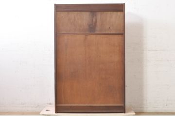 和製ビンテージ　楢(ナラ)材　レトロな佇まいと縁取りデザインが素敵な本箱(本棚、戸棚、収納棚、飾り棚、ブックケース、キャビネット、ヴィンテージ)(R-073875)