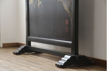 和製アンティーク　特大!!　高蒔絵入り　漆塗り　月と松のデザインが和の空間を盛り立てる衝立(パーティション、衝い立て、つい立て、仕切り)(R-073884)