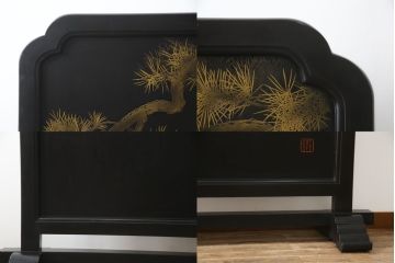 和製アンティーク　特大!!　高蒔絵入り　漆塗り　月と松のデザインが和の空間を盛り立てる衝立(パーティション、衝い立て、つい立て、仕切り)(R-073884)