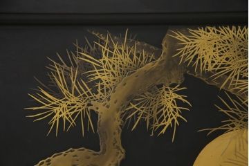 和製アンティーク　特大!!　高蒔絵入り　漆塗り　月と松のデザインが和の空間を盛り立てる衝立(パーティション、衝い立て、つい立て、仕切り)(R-073884)