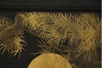 和製アンティーク　特大!!　高蒔絵入り　漆塗り　月と松のデザインが和の空間を盛り立てる衝立(パーティション、衝い立て、つい立て、仕切り)(R-073884)