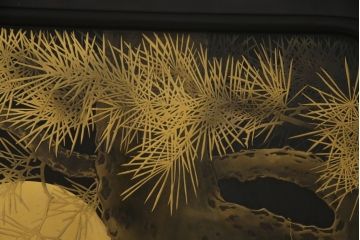 和製アンティーク　特大!!　高蒔絵入り　漆塗り　月と松のデザインが和の空間を盛り立てる衝立(パーティション、衝い立て、つい立て、仕切り)(R-073884)