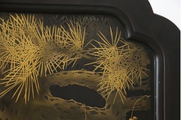 和製アンティーク　特大!!　高蒔絵入り　漆塗り　月と松のデザインが和の空間を盛り立てる衝立(パーティション、衝い立て、つい立て、仕切り)(R-073884)