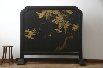 和製アンティーク　特大!!　高蒔絵入り　漆塗り　月と松のデザインが和の空間を盛り立てる衝立(パーティション、衝い立て、つい立て、仕切り)(R-073884)