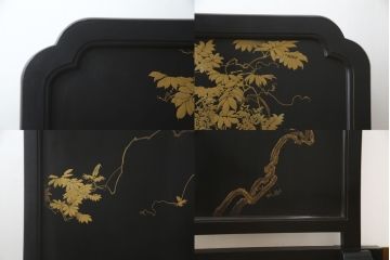 和製アンティーク　特大!!　高蒔絵入り　漆塗り　月と松のデザインが和の空間を盛り立てる衝立(パーティション、衝い立て、つい立て、仕切り)(R-073884)