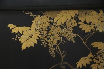 和製アンティーク　特大!!　高蒔絵入り　漆塗り　月と松のデザインが和の空間を盛り立てる衝立(パーティション、衝い立て、つい立て、仕切り)(R-073884)