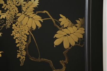 和製アンティーク　特大!!　高蒔絵入り　漆塗り　月と松のデザインが和の空間を盛り立てる衝立(パーティション、衝い立て、つい立て、仕切り)(R-073884)
