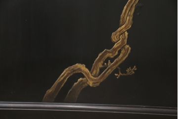和製アンティーク　特大!!　高蒔絵入り　漆塗り　月と松のデザインが和の空間を盛り立てる衝立(パーティション、衝い立て、つい立て、仕切り)(R-073884)