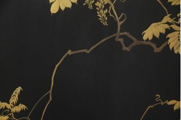 和製アンティーク　特大!!　高蒔絵入り　漆塗り　月と松のデザインが和の空間を盛り立てる衝立(パーティション、衝い立て、つい立て、仕切り)(R-073884)
