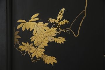 和製アンティーク　特大!!　高蒔絵入り　漆塗り　月と松のデザインが和の空間を盛り立てる衝立(パーティション、衝い立て、つい立て、仕切り)(R-073884)