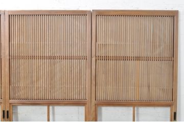 アンティーク建具　風情のある佇まいが魅力的な裏障子付き格子戸4枚セット(引き戸、障子戸、ガラス帯戸)(R-073885)