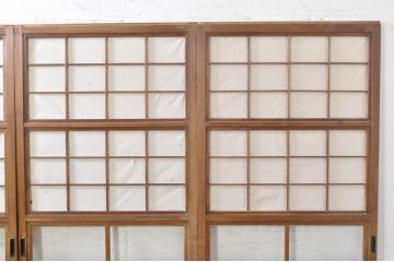 アンティーク建具　風情のある佇まいが魅力的な裏障子付き格子戸4枚セット(引き戸、障子戸、ガラス帯戸)(R-073885)