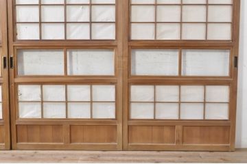 アンティーク建具　風情のある佇まいが魅力的な裏障子付き格子戸4枚セット(引き戸、障子戸、ガラス帯戸)(R-073885)
