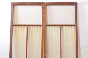 アンティーク建具　レトロな空間作りにおすすめなモールガラス入り幅狭ガラス戸2枚セット(引き戸)(R-073887)