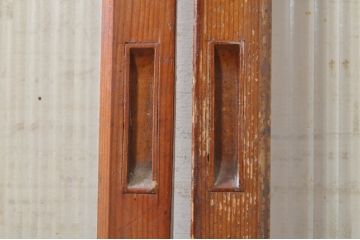 アンティーク建具　レトロな空間作りにおすすめなモールガラス入り幅狭ガラス戸2枚セット(引き戸)(R-073887)