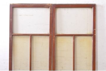 アンティーク建具　レトロな空間作りにおすすめなモールガラス入り幅狭ガラス戸2枚セット(引き戸)(R-073887)