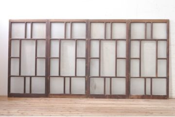 アンティーク建具　大正ロマン　ノスタルジックな雰囲気溢れるガラス窓4枚セット(引き戸、ガラス戸)(R-073891)