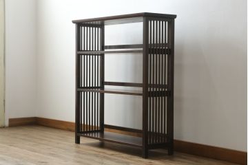 和製ビンテージ　北海道民芸家具　117型　格子デザインが和モダンな印象を高める書棚(本棚、飾り棚、陳列棚、ブックシェルフ、オープンラック、ヴィンテージ)(R-073892)