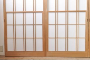 ビンテージ建具　和の空間づくりにおすすめの雪見障子戸4枚セット(引き戸、擦り上げ障子戸、擦上障子戸、ヴィンテージ)(R-073899)