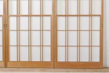 ビンテージ建具　和の空間づくりにおすすめの雪見障子戸4枚セット(引き戸、擦り上げ障子戸、擦上障子戸、ヴィンテージ)(R-073899)
