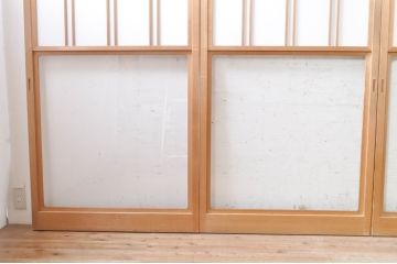 ビンテージ建具　和の空間づくりにおすすめの雪見障子戸4枚セット(引き戸、擦り上げ障子戸、擦上障子戸、ヴィンテージ)(R-073899)