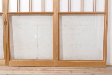 ビンテージ建具　和の空間づくりにおすすめの雪見障子戸4枚セット(引き戸、擦り上げ障子戸、擦上障子戸、ヴィンテージ)(R-073899)