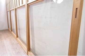 ビンテージ建具　和の空間づくりにおすすめの雪見障子戸4枚セット(引き戸、擦り上げ障子戸、擦上障子戸、ヴィンテージ)(R-073899)