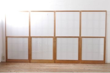ビンテージ建具　和の空間づくりにおすすめの雪見障子戸4枚セット(引き戸、擦り上げ障子戸、擦上障子戸、ヴィンテージ)(R-073899)