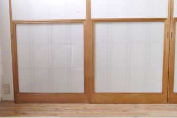 ビンテージ建具　和の空間づくりにおすすめの雪見障子戸4枚セット(引き戸、擦り上げ障子戸、擦上障子戸、ヴィンテージ)(R-073899)