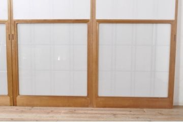 ビンテージ建具　和の空間づくりにおすすめの雪見障子戸4枚セット(引き戸、擦り上げ障子戸、擦上障子戸、ヴィンテージ)(R-073899)