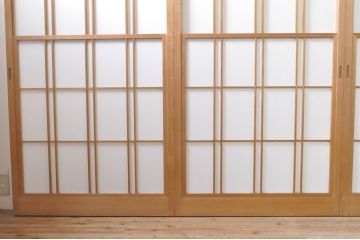 ビンテージ建具　和の空間づくりにおすすめの雪見障子戸4枚セット(引き戸、擦り上げ障子戸、擦上障子戸、ヴィンテージ)(R-073900)