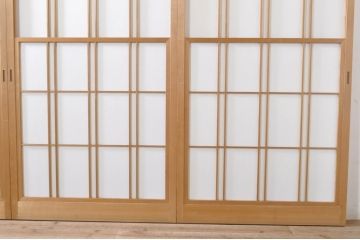 ビンテージ建具　和の空間づくりにおすすめの雪見障子戸4枚セット(引き戸、擦り上げ障子戸、擦上障子戸、ヴィンテージ)(R-073900)