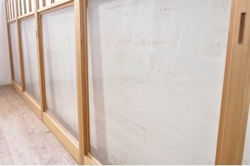 ビンテージ建具　和の空間づくりにおすすめの雪見障子戸4枚セット(引き戸、擦り上げ障子戸、擦上障子戸、ヴィンテージ)(R-073900)