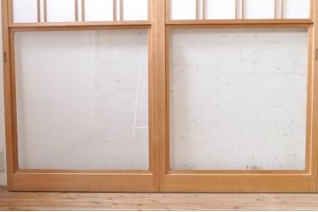 ビンテージ建具　和の空間づくりにおすすめの雪見障子戸4枚セット(引き戸、擦り上げ障子戸、擦上障子戸、ヴィンテージ)(R-073900)