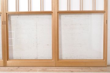 ビンテージ建具　和の空間づくりにおすすめの雪見障子戸4枚セット(引き戸、擦り上げ障子戸、擦上障子戸、ヴィンテージ)(R-073900)