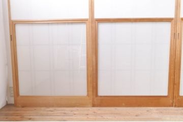 ビンテージ建具　和の空間づくりにおすすめの雪見障子戸4枚セット(引き戸、擦り上げ障子戸、擦上障子戸、ヴィンテージ)(R-073900)