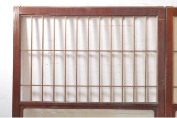 アンティーク建具　高級品!!　漆塗り　欅(ケヤキ)材　和モダンな空間づくりにおすすめ!デザインがおしゃれなガラス入り幅広障子戸2枚セット(引き戸、ガラス帯戸)(R-073902)
