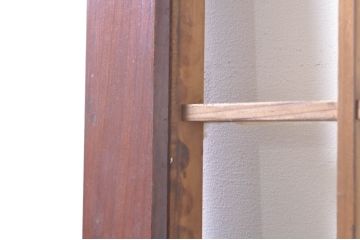 アンティーク建具　高級品!!　漆塗り　欅(ケヤキ)材　和モダンな空間づくりにおすすめ!デザインがおしゃれなガラス入り幅広障子戸2枚セット(引き戸、ガラス帯戸)(R-073902)