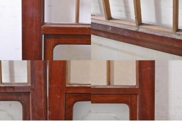アンティーク建具　高級品!!　漆塗り　欅(ケヤキ)材　和モダンな空間づくりにおすすめ!デザインがおしゃれなガラス入り幅広障子戸2枚セット(引き戸、ガラス帯戸)(R-073902)
