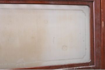 アンティーク建具　高級品!!　漆塗り　欅(ケヤキ)材　和モダンな空間づくりにおすすめ!デザインがおしゃれなガラス入り幅広障子戸2枚セット(引き戸、ガラス帯戸)(R-073902)