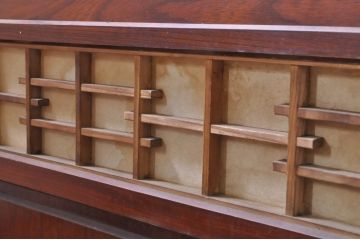 アンティーク建具　高級品!!　漆塗り　欅(ケヤキ)材　和モダンな空間づくりにおすすめ!デザインがおしゃれなガラス入り幅広障子戸2枚セット(引き戸、ガラス帯戸)(R-073902)
