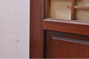 アンティーク建具　高級品!!　漆塗り　欅(ケヤキ)材　和モダンな空間づくりにおすすめ!デザインがおしゃれなガラス入り幅広障子戸2枚セット(引き戸、ガラス帯戸)(R-073902)
