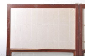 アンティーク建具　高級品!!　漆塗り　欅(ケヤキ)材　和モダンな空間づくりにおすすめ!デザインがおしゃれなガラス入り幅広障子戸2枚セット(引き戸、ガラス帯戸)(R-073902)